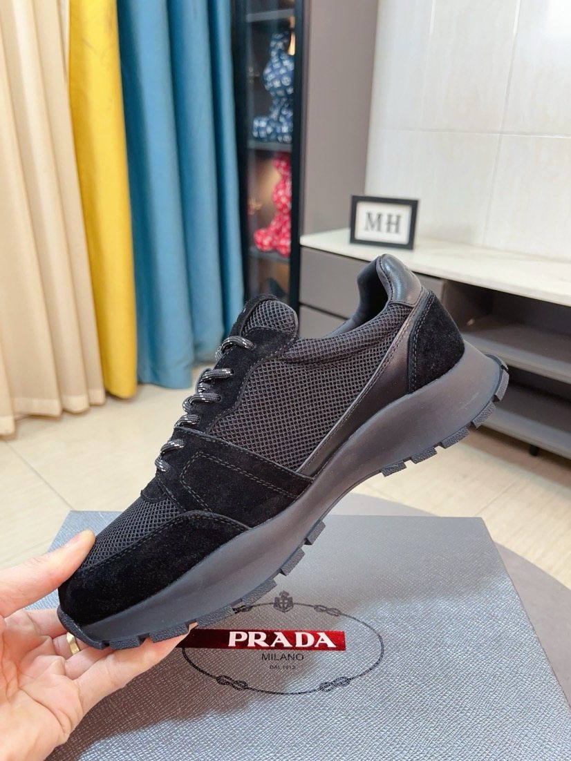 Prada Men's Black and Charcoal Mesh Sneakers